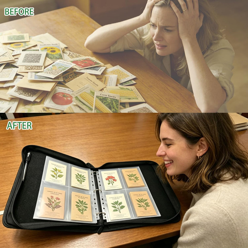Zippered Seed Organizer Binder with 20 Pcs Seed Envelopes & 30 Pack Sheet | Clear Sheet, Large capacity-Holds 120