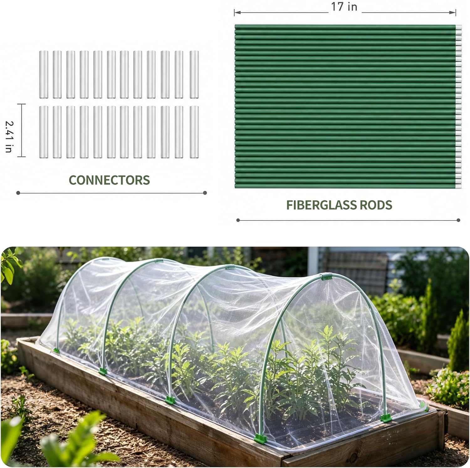 10×20 FT Ultra Fine Garden Mesh Netting with 36PCS Fiberglass Hoops, Reusable Raised Garden Bed Cover for Vegetables
