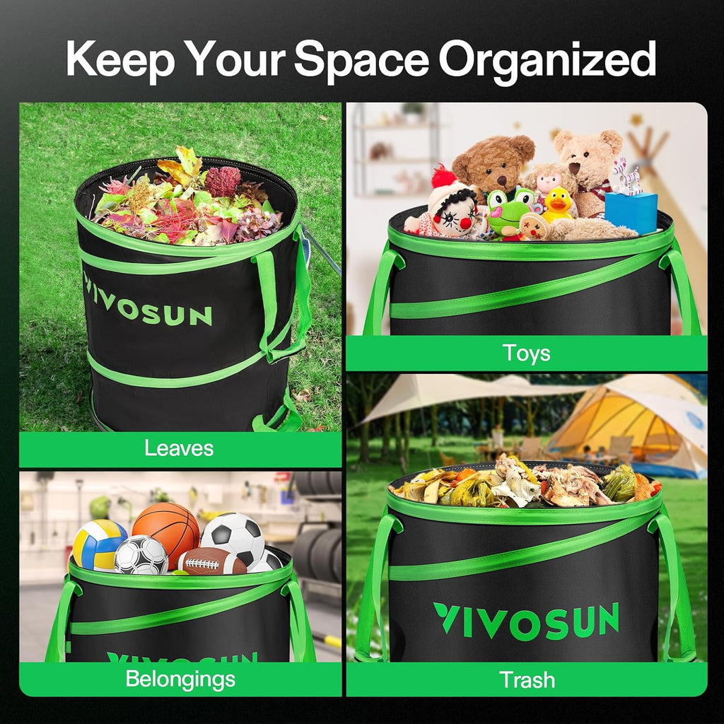 VIVOSUN 2-Pack 47-Gallon Collapsible Garden Bag, Yard Waste Containers | Yard Waste Bin with Hard-Shell Bottom, Leaf