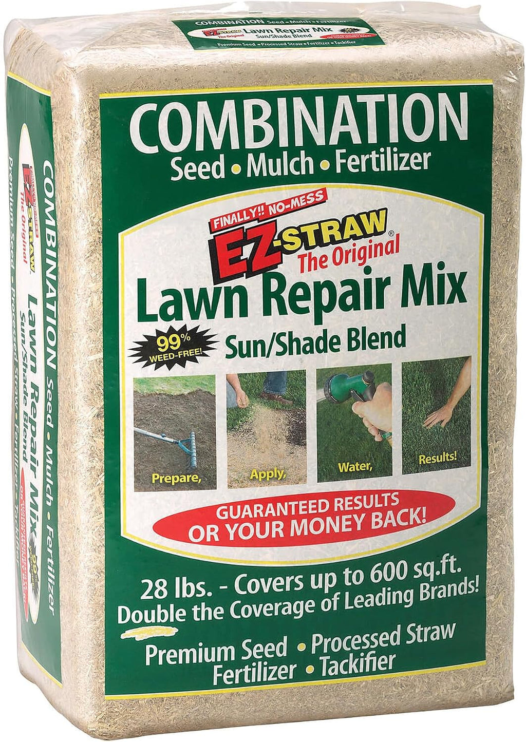 EZ Straw Lawn Repair Mix – Sun/Shade Blend – Combination Seed, Mulch, Fertilizer (28 lb. Covers 600 sq. ft.)