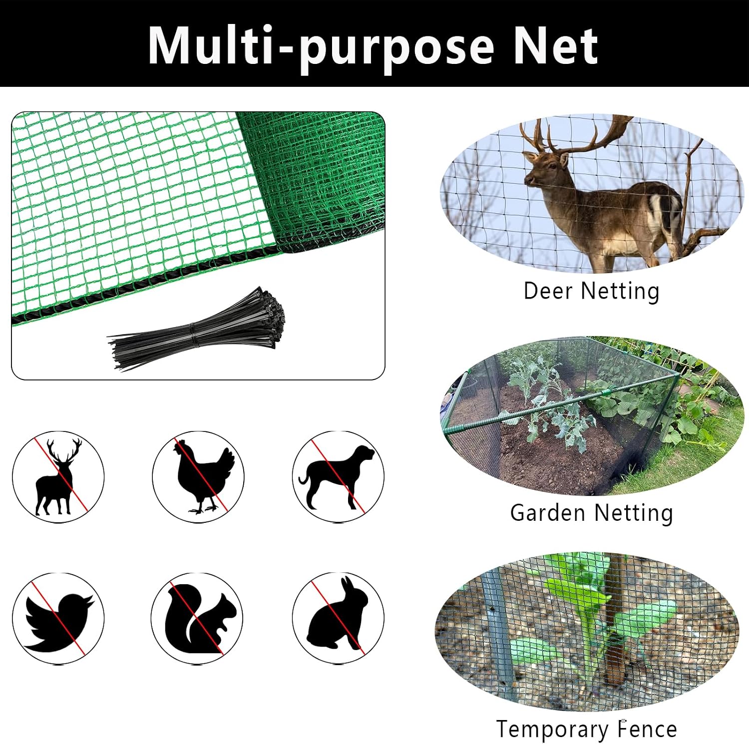 POYEE Deer Fence Netting 5x100ft Plastic Mesh Netting for Garden Protection | Temporary Fence Animal Barrier for