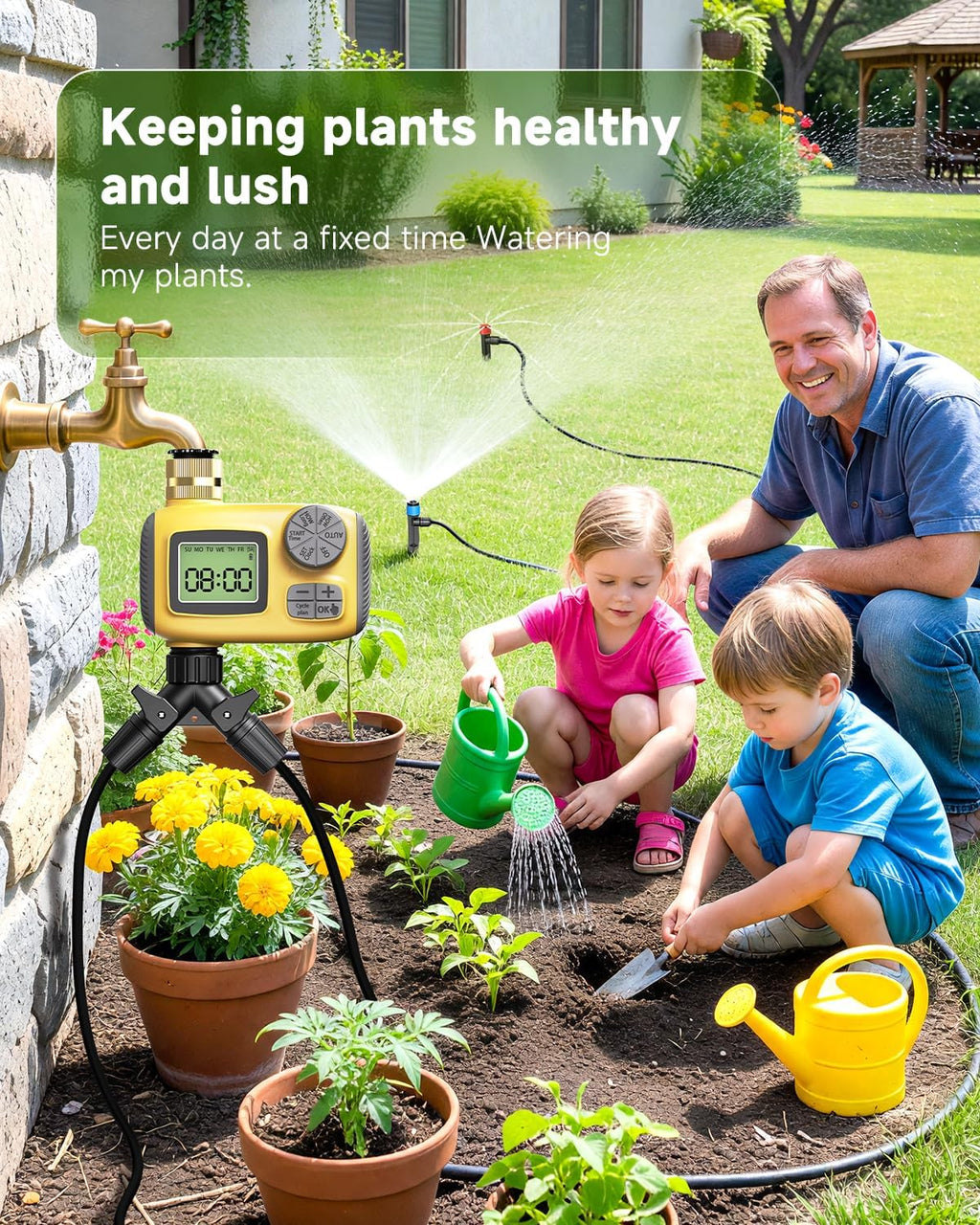 246FT Drip Irrigation System with LCD Timer, Automatic Watering System Kits,1/2 Inch Hose 1/4 Inch Distribution Tubing