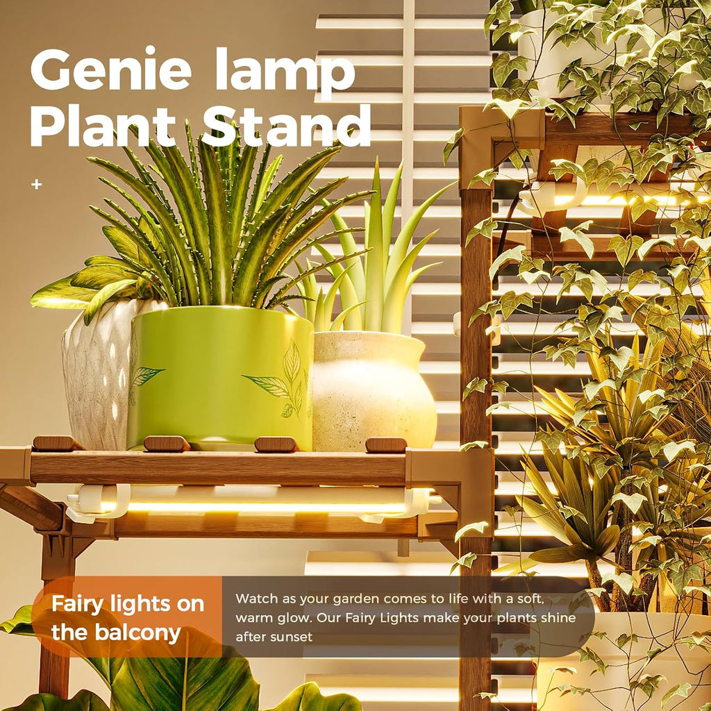 Bamworld Plant Stand with Grow Lights Large Plant Shelf for Mutiple Pots Plant Holder for Living Room Patio Boho Home