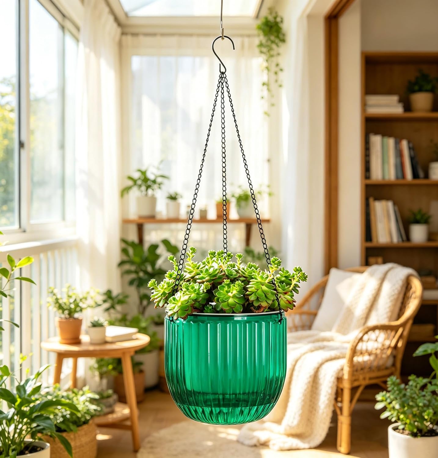 Melphoe 2 Pack Self Watering Hanging Planters Indoor Flower Pots, 8.3 Inch Outdoor Hanging Basket, Plant Hanger with