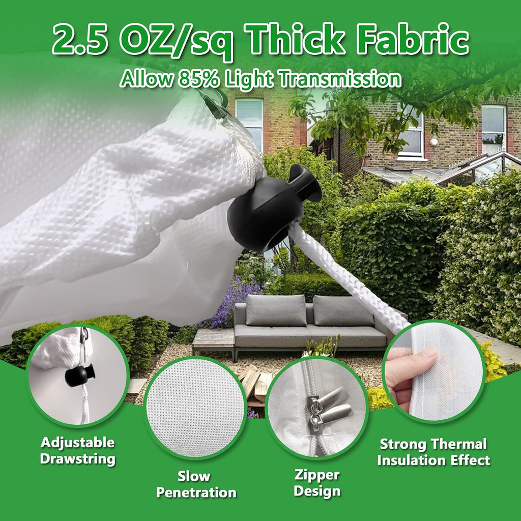 Plant Covers Freeze Protection, 78" x 98" 2.5oz/yd² Reusable Frost Cloth with Drawstring, Winter Plants Jacket Warm