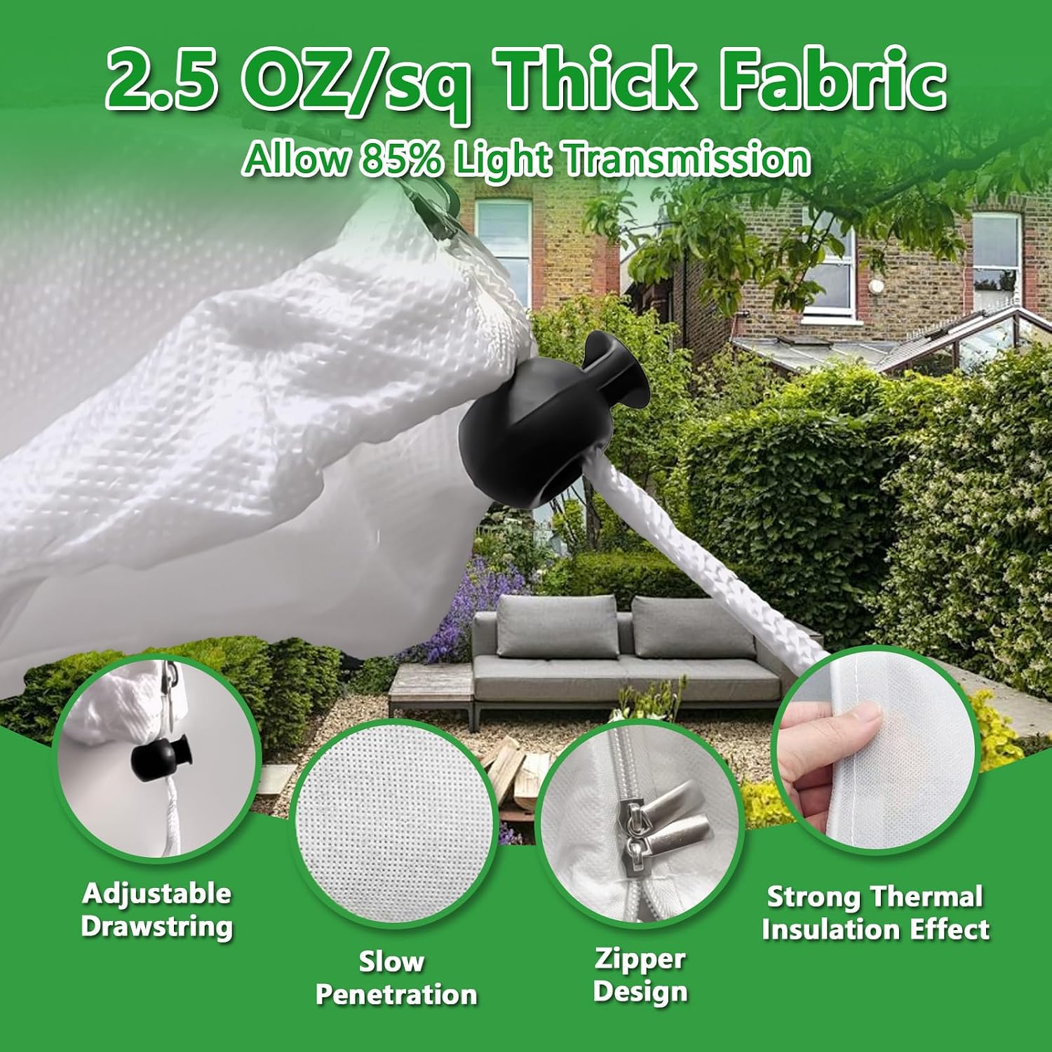 Plant Covers Freeze Protection, 78" x 98" 2.5oz/yd² Reusable Frost Cloth with Drawstring, Winter Plants Jacket Warm