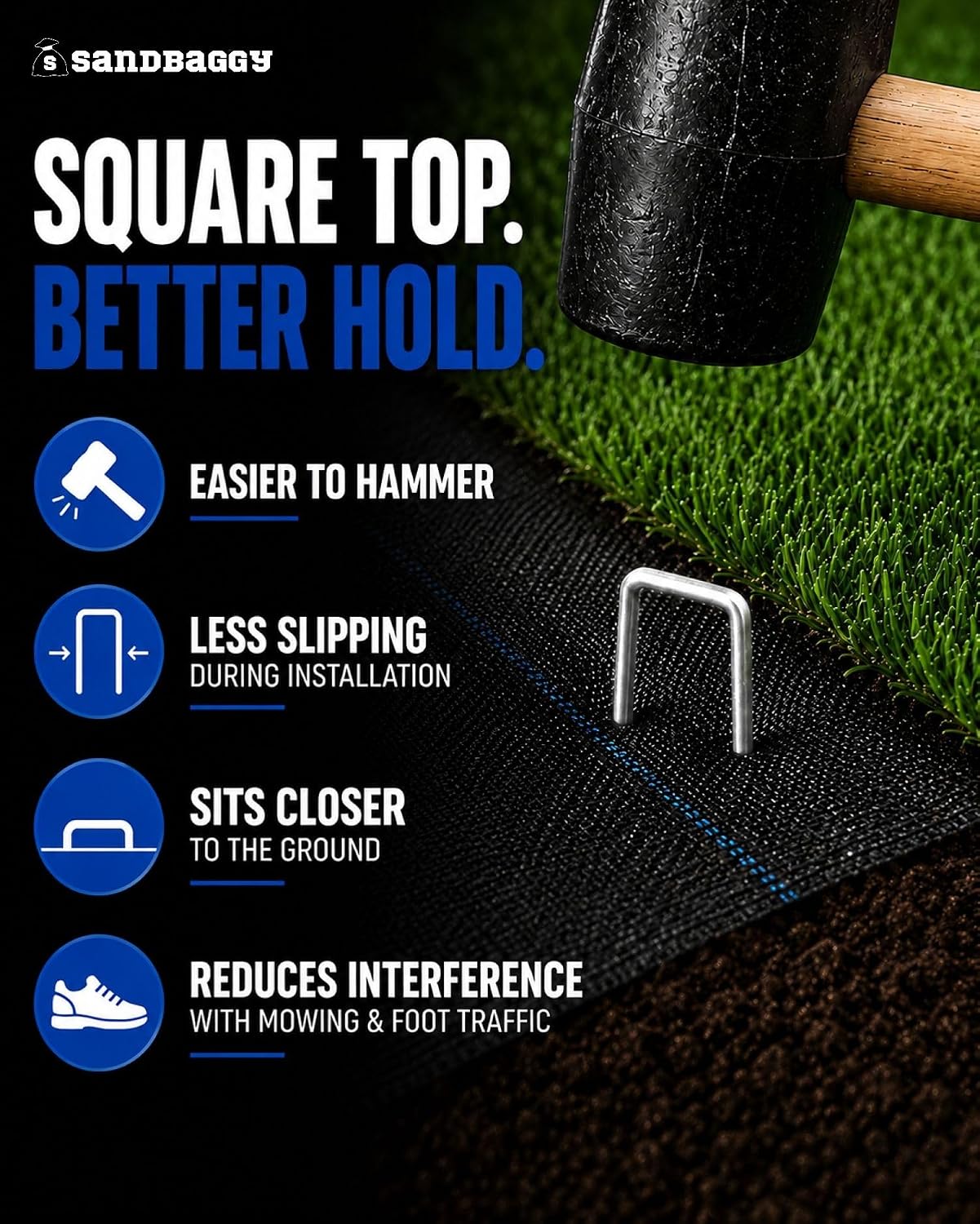 Sandbaggy 200-Count Rust-Free 6-Inch Landscape Staples (11 Gauge Steel) - Galvanized SOD Garden Stakes Pin ~ Trusted by
