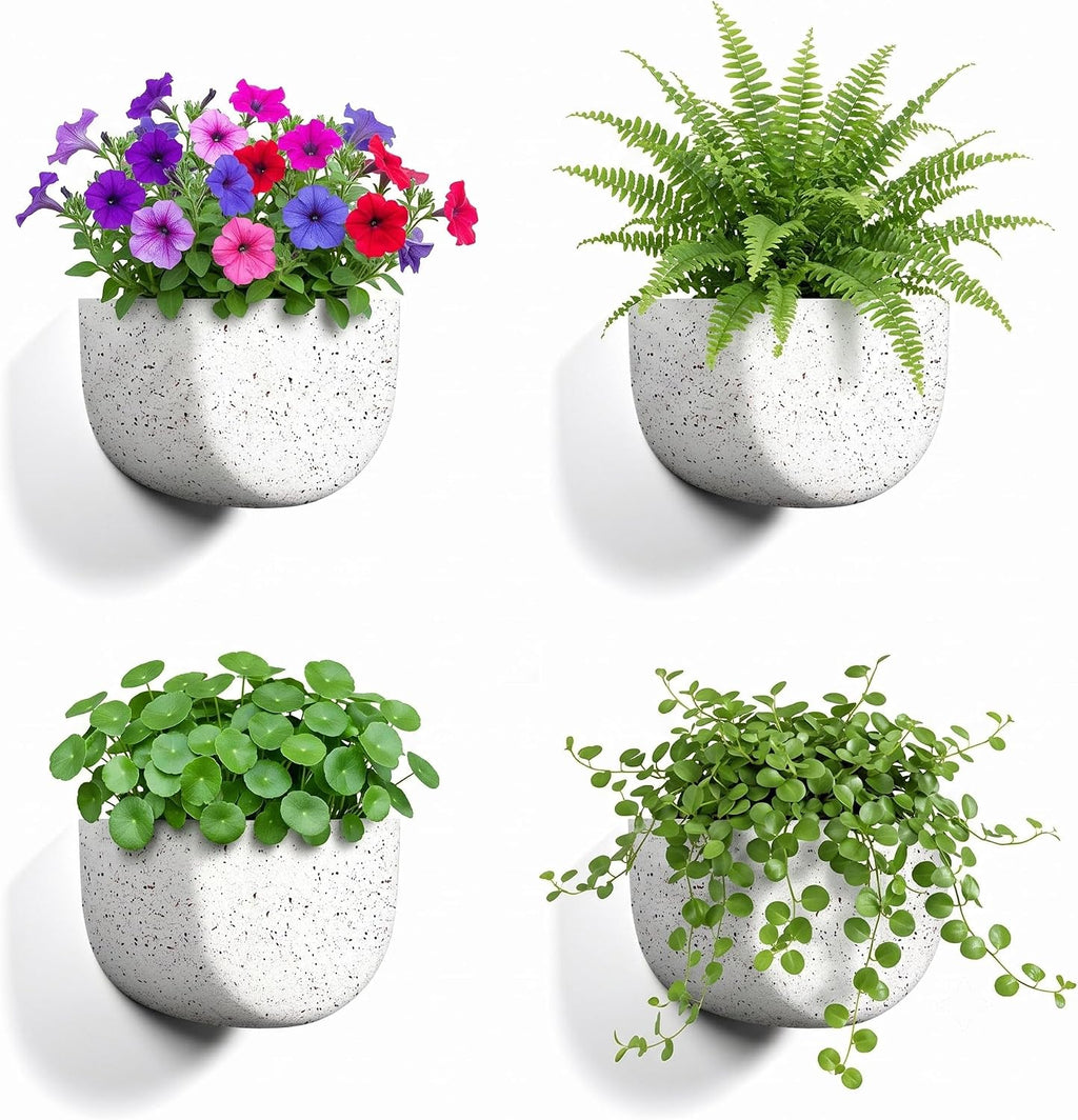 Asnext 2 Pack Indoor Wall Planter, 7 Inch Wall Planter Pot, Speckled White | Unique Half-moon Shaped Design Wall