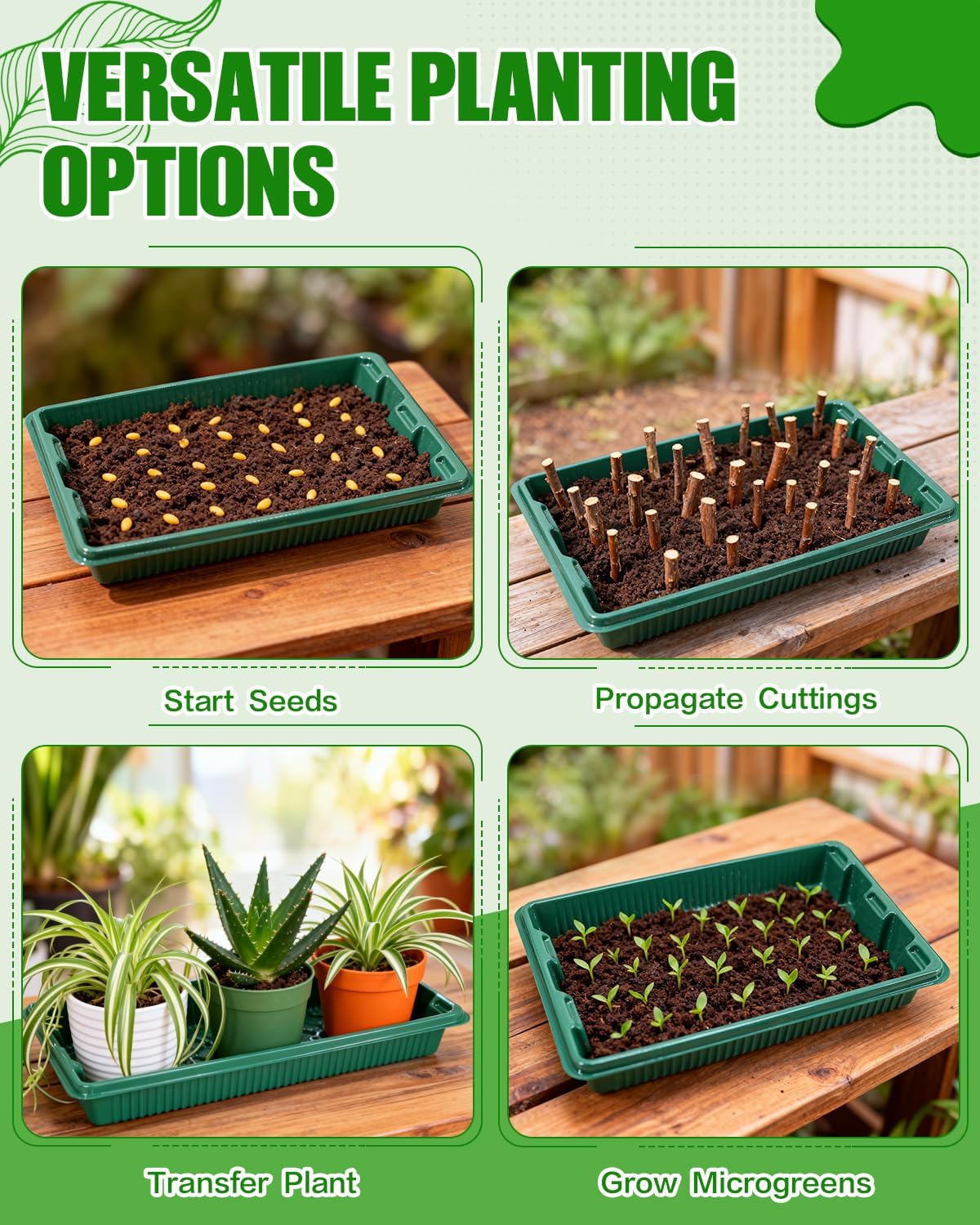 10 Pack 14.8"x9.6" Seed Starter Trays No Drain Holes for Microgreens | No Drain Holes, Thicken Reusable, Ideal for Seed