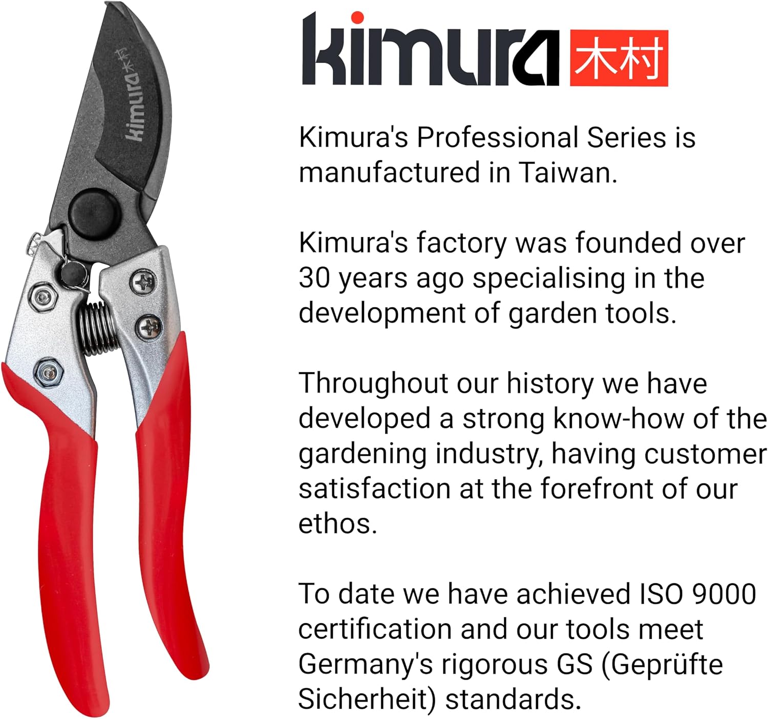 Kimura® 8" Pro Bypass Pruning Shears, Heavy Duty Japanese SK5 Steel Blades, 1 inch Cut Capacity, Non-Slip PVC Coated