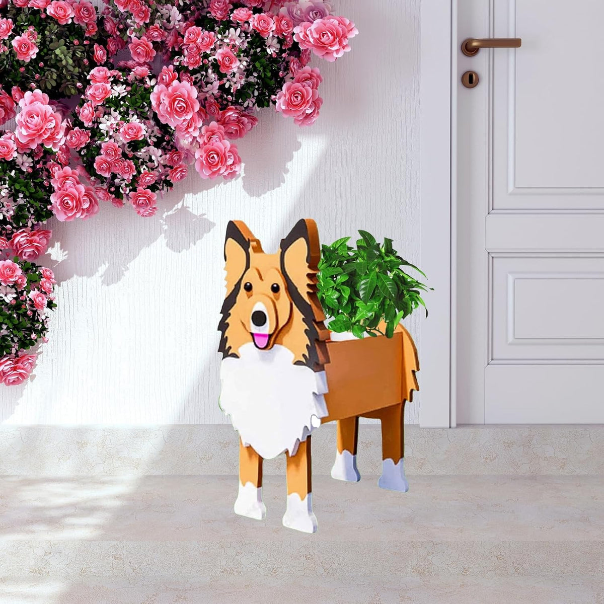 Sheltie Dog Planter Pots, Animal Shaped Flower Pot | Cute Plant Gift for Women and Pet Lovers, Indoor Outdoor Garden