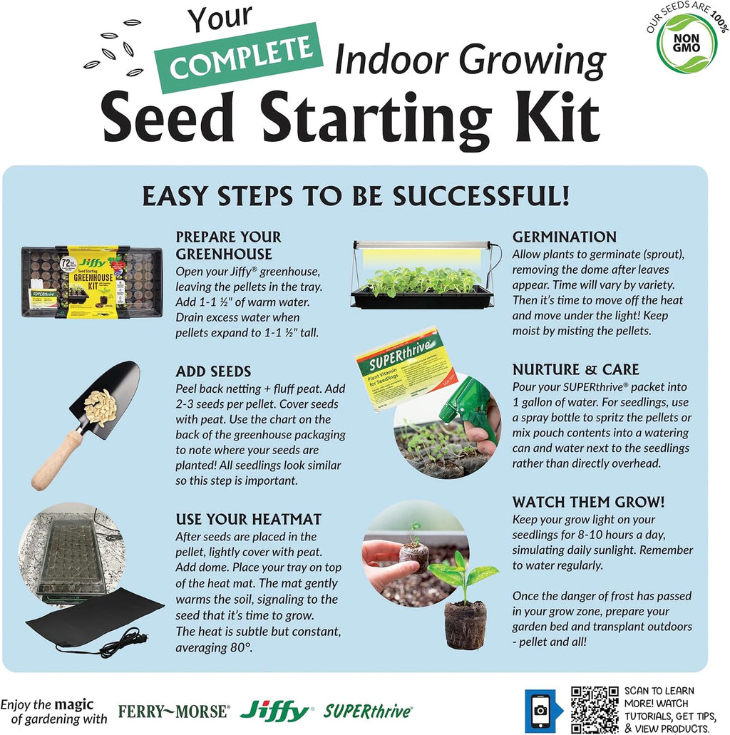 Ferry Morse Your Complete Indoor Seed Starting Kit Including Heat Mat, T5 Grow Light Fixture with 50 Cell 42mm