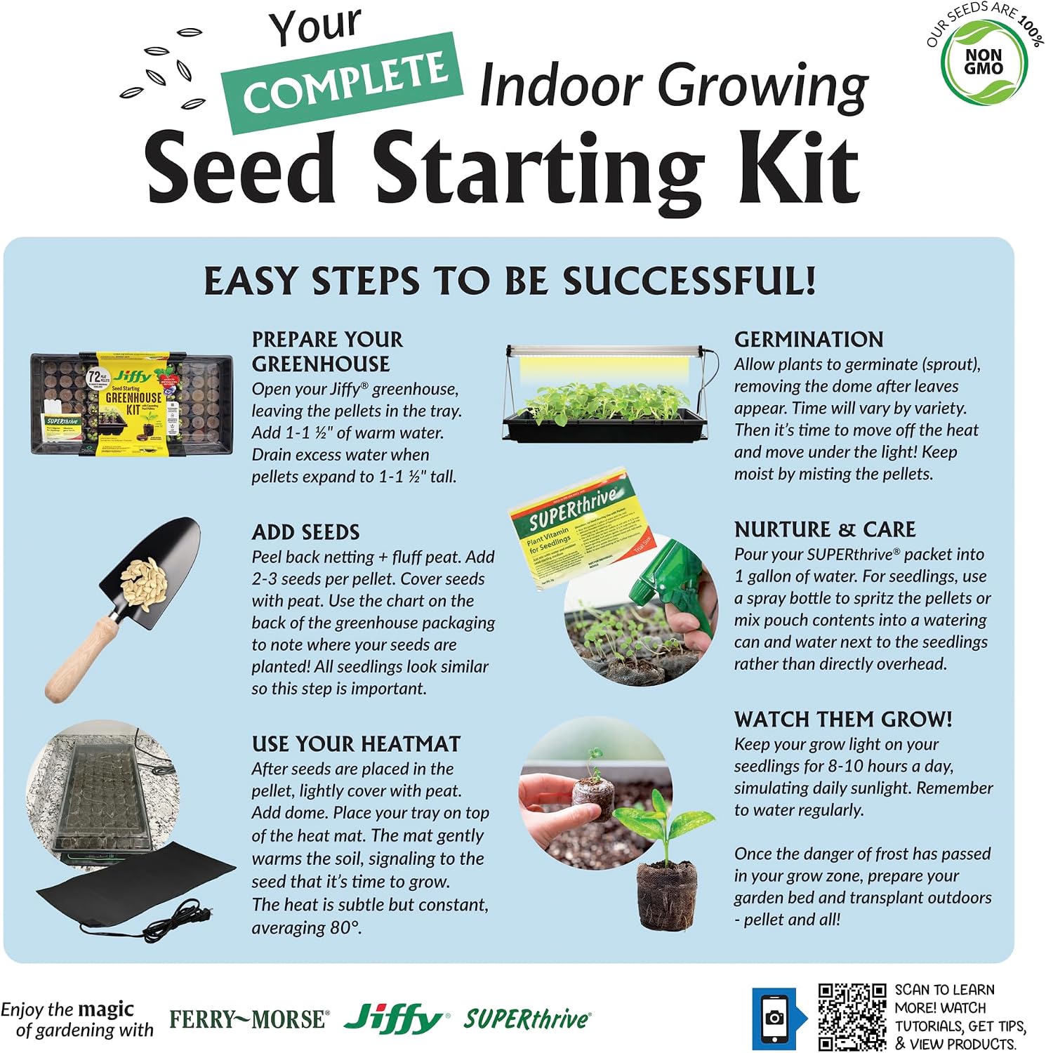Ferry Morse Your Complete Indoor Seed Starting Kit Including Heat Mat, T5 Grow Light Fixture with 50 Cell 42mm