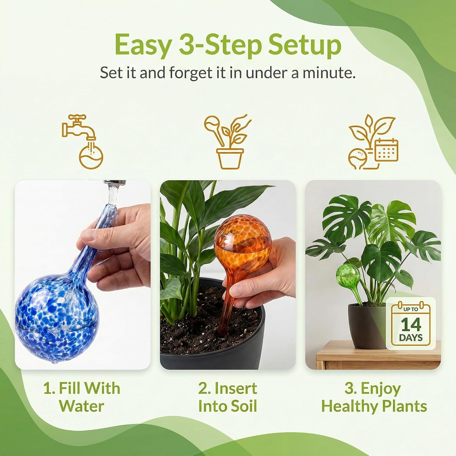 Little Green Leaf Automatic Plant Watering Globes Self Watering Planter Inserts (Set of 6) | Hands Free Multicolor