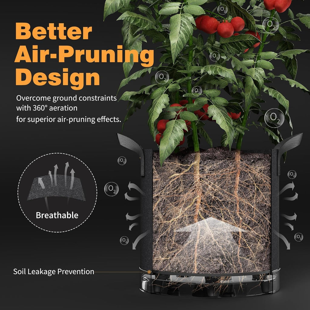 Patigrow Self-Watering Grow Bags, 5-Pack 3 Gallon 420G Thick Nonwoven Fabric Pots with Reinforced Handles and