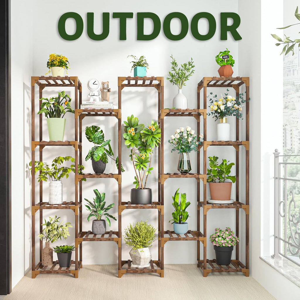 Plant Stand Indoor Outdoor, Tall Plant Shelf for Multiple Plants, 17 Tiers Large Plant Rack Wood Plant Holder Plant
