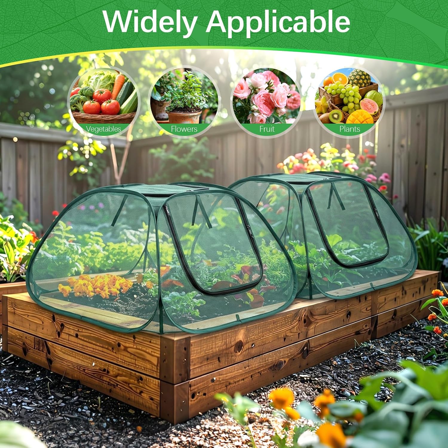 2 Pack Garden Plant Covers for Raised Beds, 35"x35"x20" Pop up Mesh Plant Covers for Outdoors, Sunblock Shade Tent