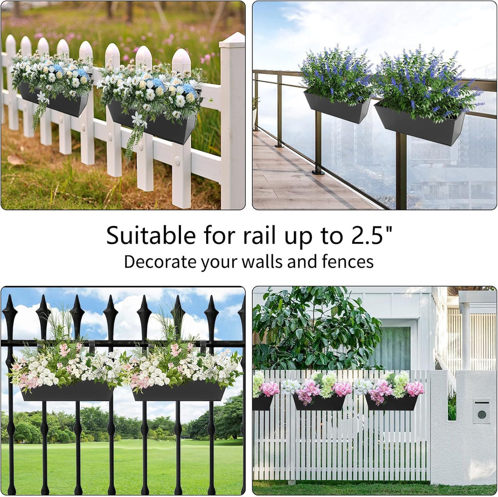 Railing Planters Outdoor Balcony 16 Inch Deck Over The Railing Planter Boxes Hanging Planters for Fence Flower 3 Pcs