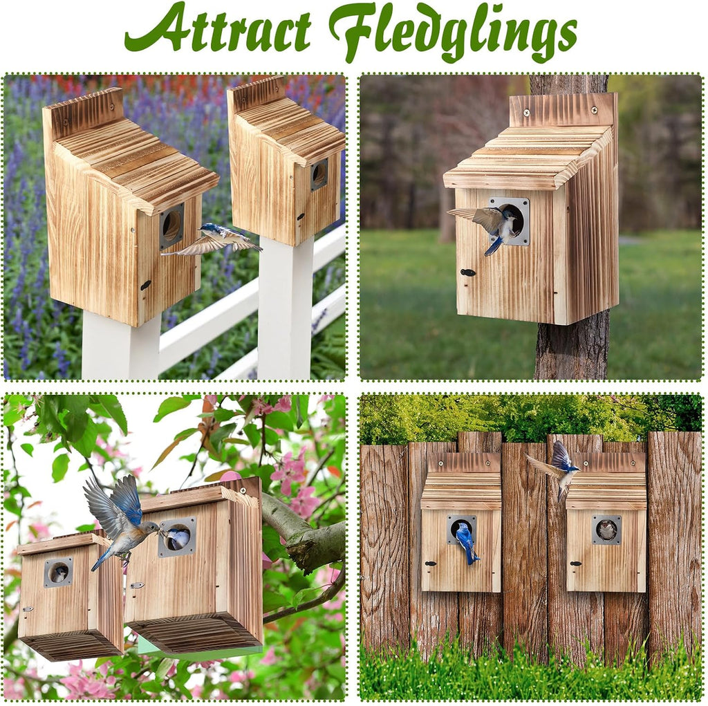 Dreyoo Bluebird Houses for Outside, 1-1/2” Entrance Hole Wooden Bird Houses for Outdoor with Metal Predator Guard
