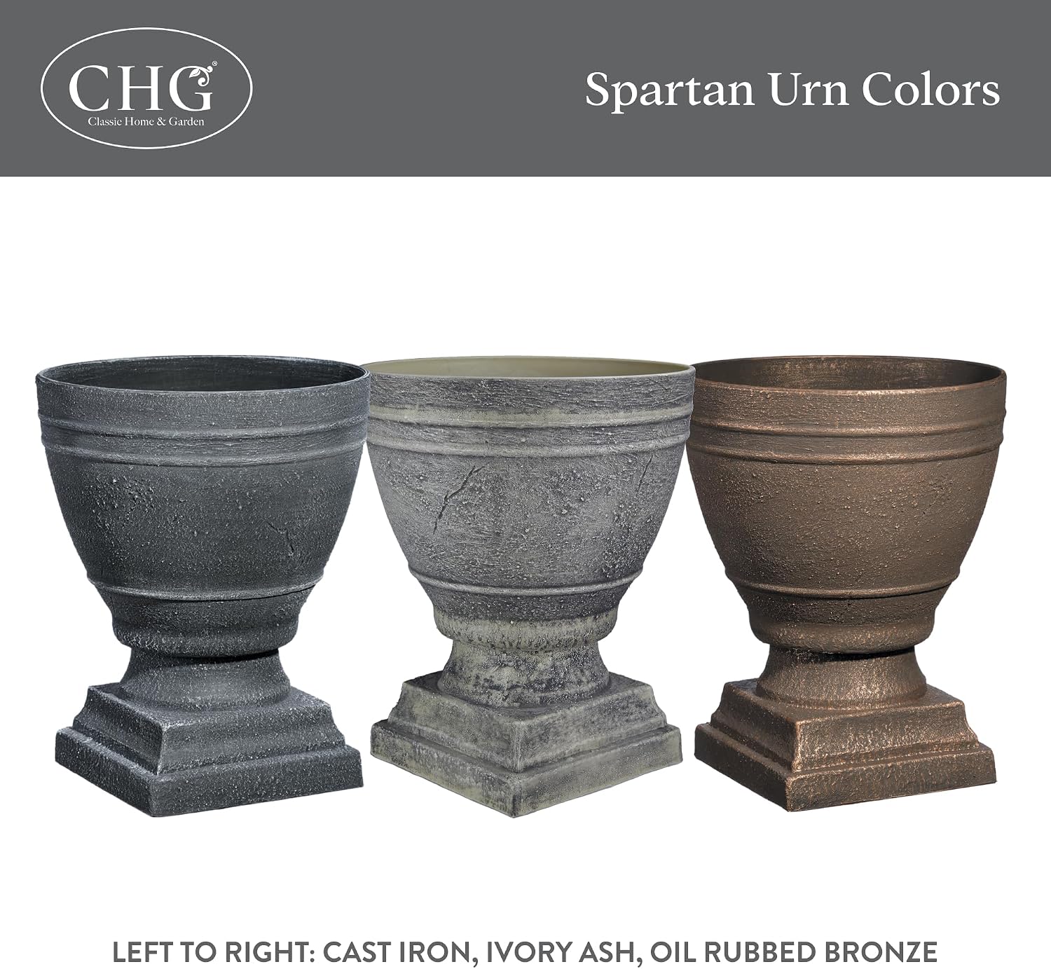 GROWSCAPE Spartan Urn Planter - Timeless Plant Urn for Floral Displays - Durable Indoor & Outdoor Plastic Garden