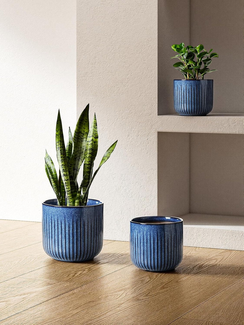 LE TAUCI Ceramic Plant Pots, 8.3/7/6 Inch Indoor Planters with Drainage Holes & Mesh, Modern Glossy Glaze Cylinder