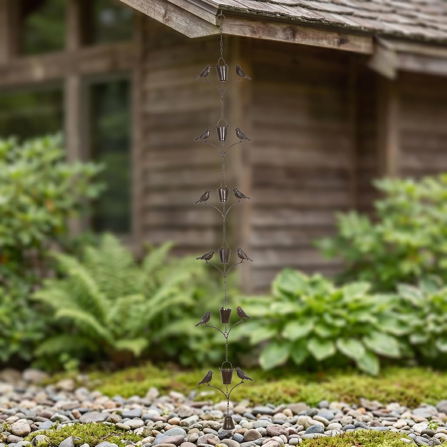 Topadorn 6.3 FT Rain Chain for Gutters, Metal Bird & Bucket, Bronze Finish | Decorative Gutter Chain with Bird and