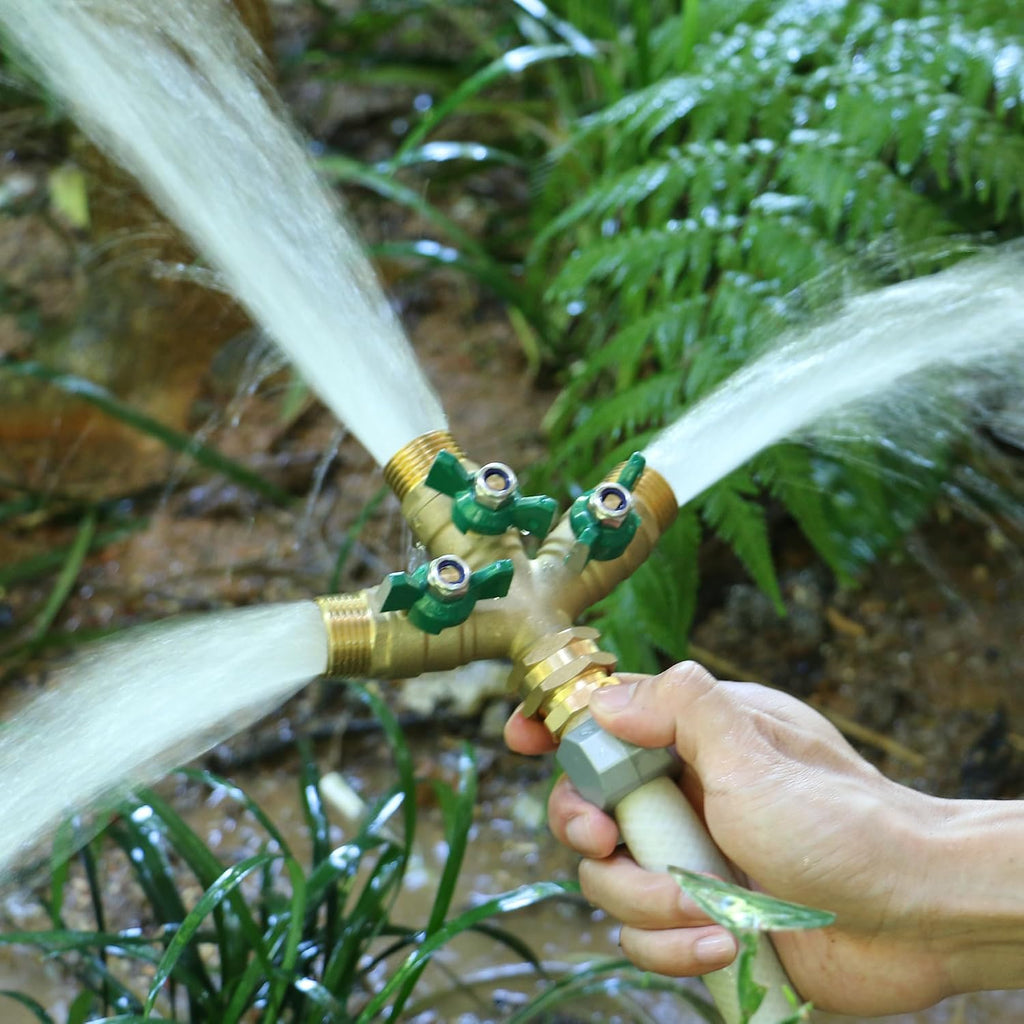 Full Flow 3-Way Garden Hose Splitter, Solid Brass High Volume 3 Way Hose Splitter Valve with Metal Handle, Heavy Duty