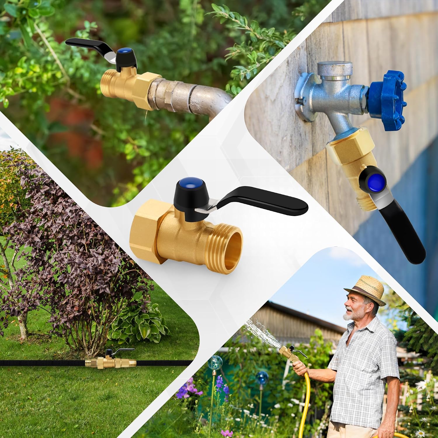 Brass Garden Hose Shut Off Valve with Full-Flow Design – Heavy Duty 3/4" GHT Nozzle Connector, 304 Stainless Steel
