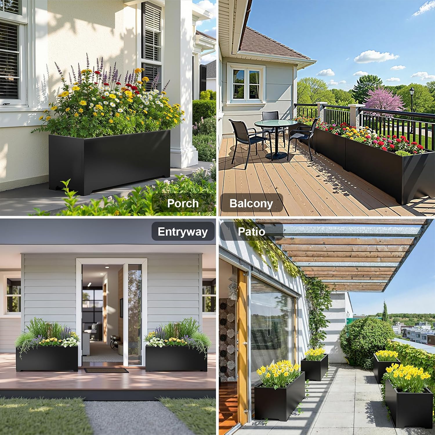36" Black Long Box Planter with Legs, Large Rectangular Planter for Outdoor | Heavy-duty steel, rust-resistant, with