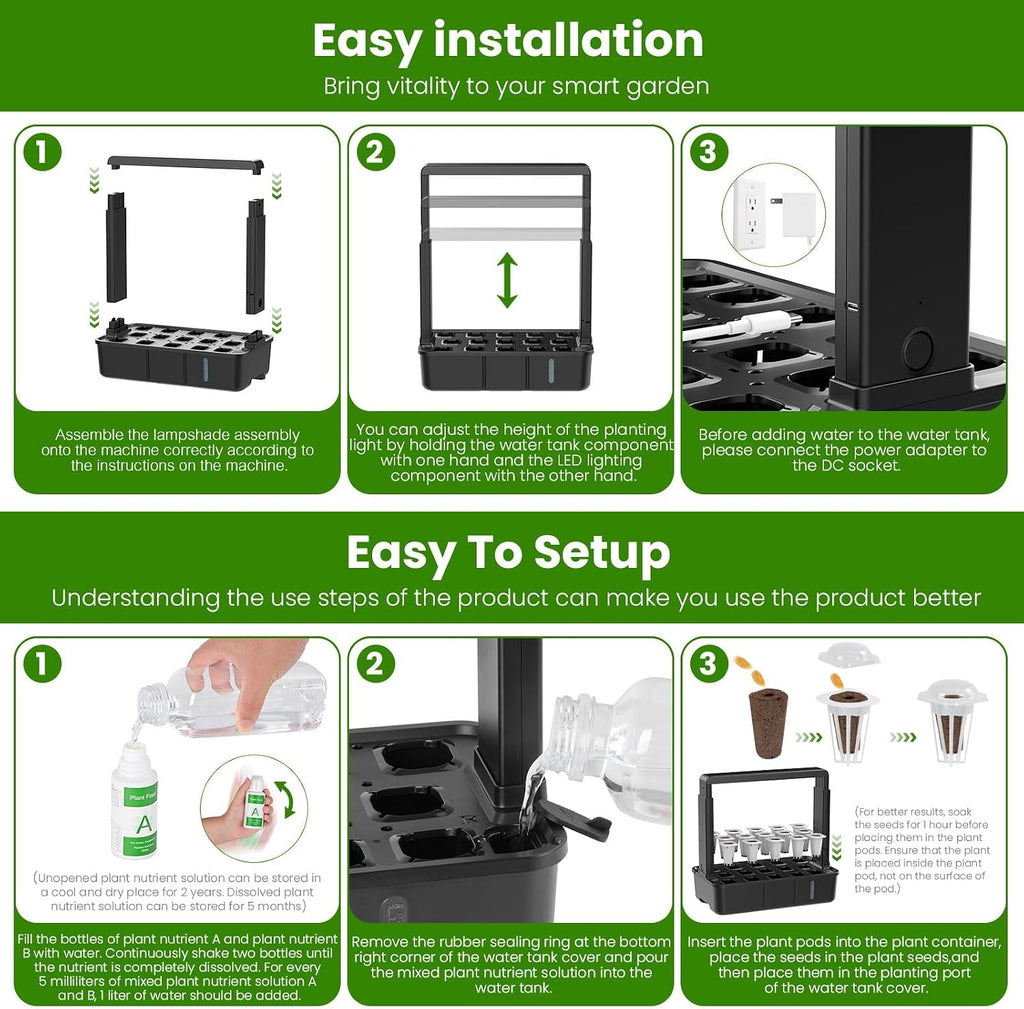 15 Pods Hydroponics Growing System Indoor Garden with LED Grow Light | Countertop plant germination kit, hydrophonic