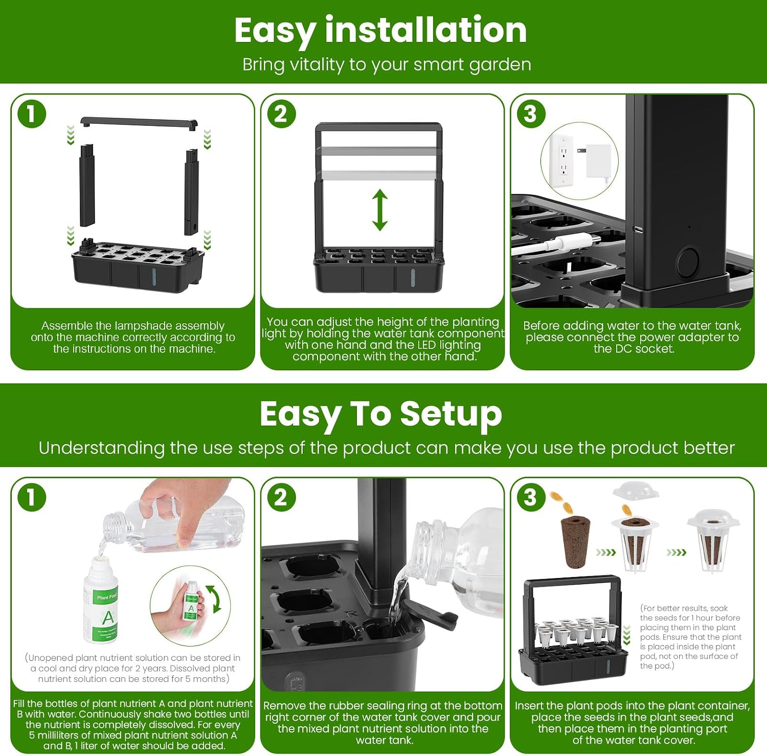 15 Pods Hydroponics Growing System Indoor Garden with LED Grow Light | Countertop plant germination kit, hydrophonic