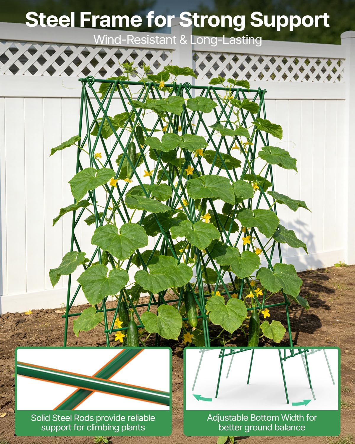 Suteck Cucumber Trellis 39.2" 2 Pack A-Frame, Foldable Metal | Garden Trellis for Cucumbers, Peas, Beans & Climbing