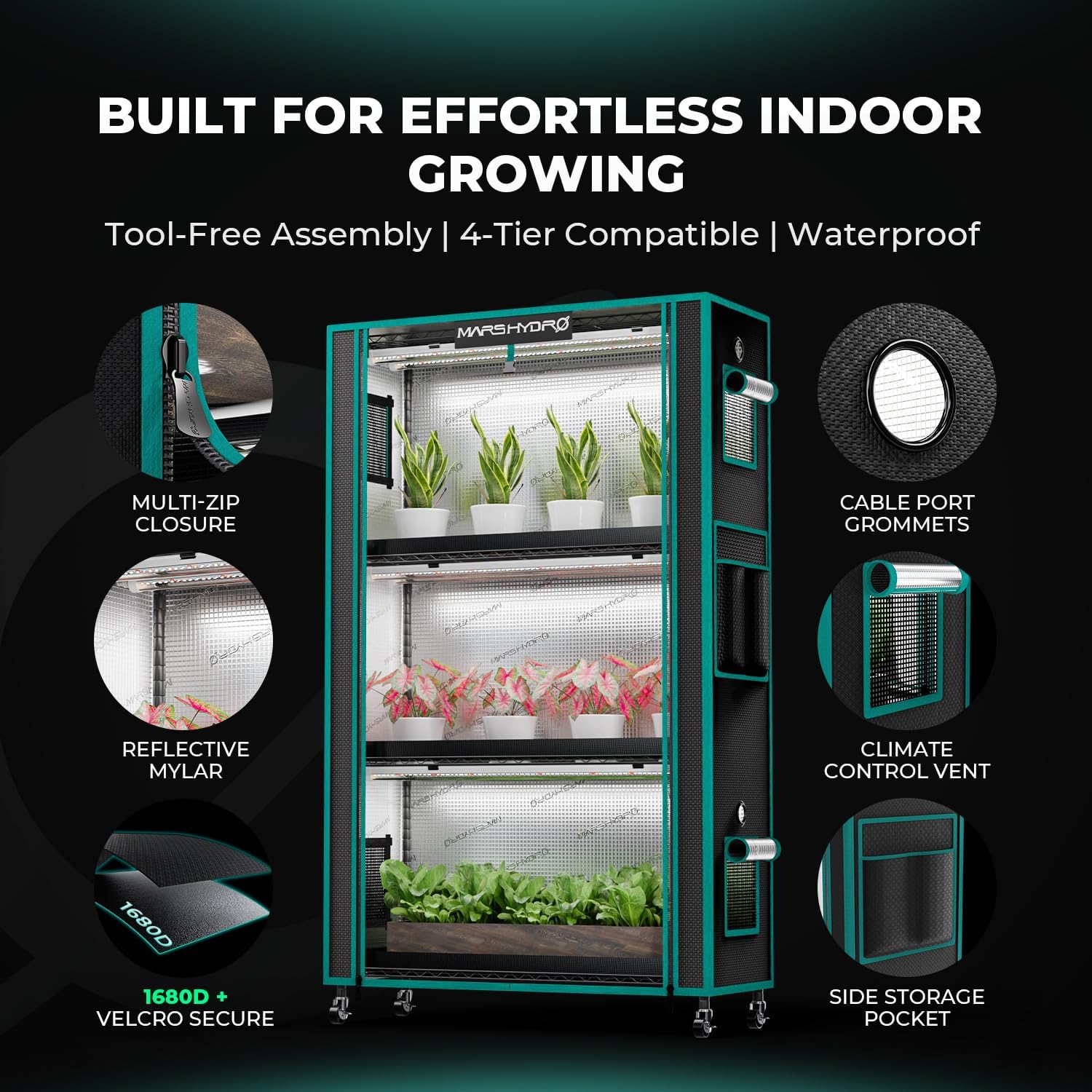 MARS HYDRO 6 Tier Indoor Garden System with 225W Full Spectrum LED Lights | 2026 Indoor Grow Tent for Seedlings, Herbs