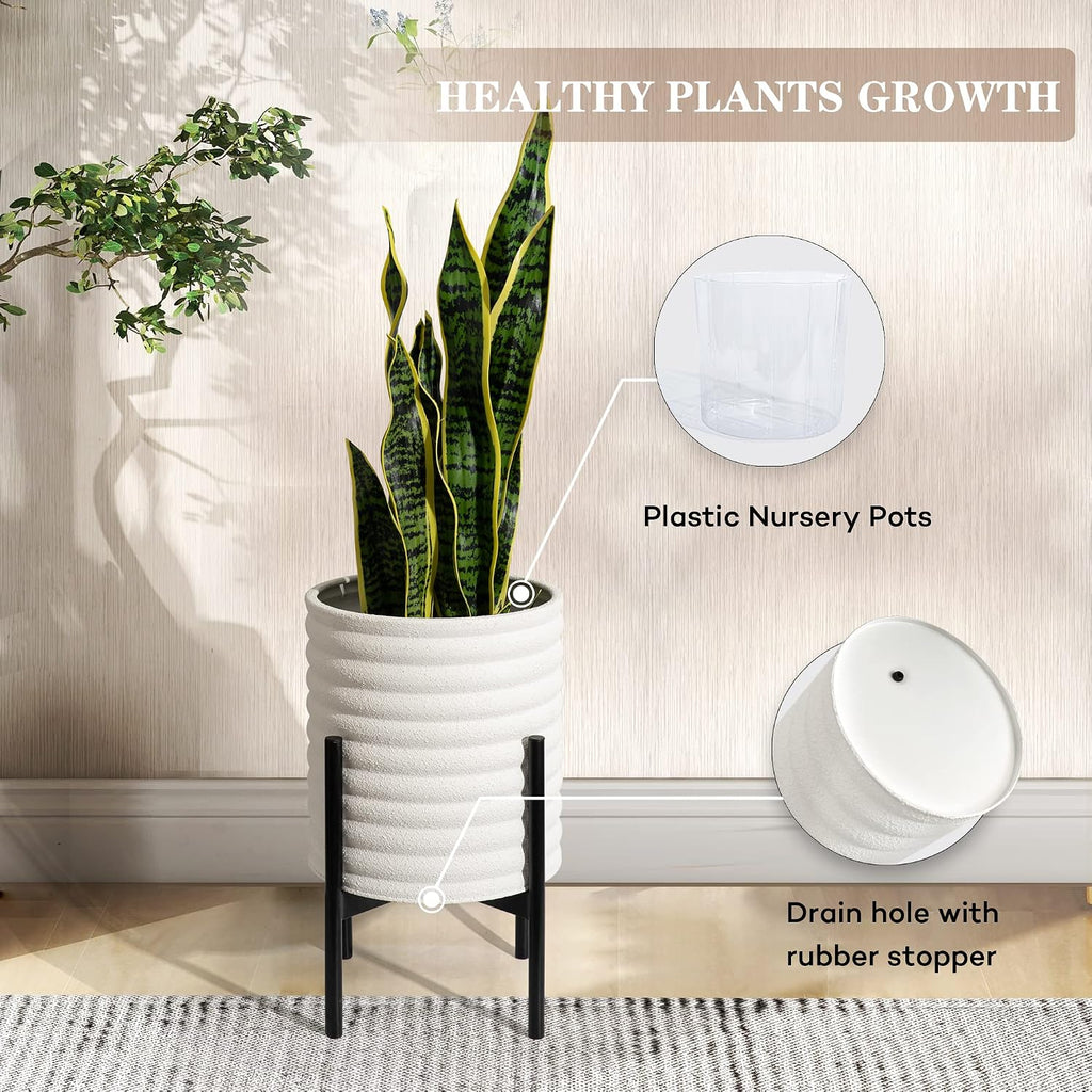 Oakrain Planters with Stand Set of 2 Decorative Indoor Outdoor Plants Pots | Mid-Century Modern Metal Flower Planer