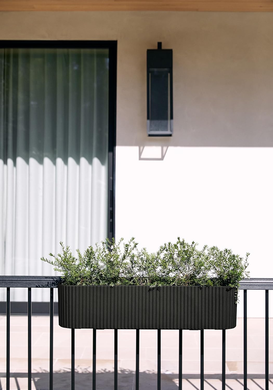 Veradek Demi Series Railing Planter - Round Window Box with Bracket | Made From a Durable Plastic-Stone Composite With