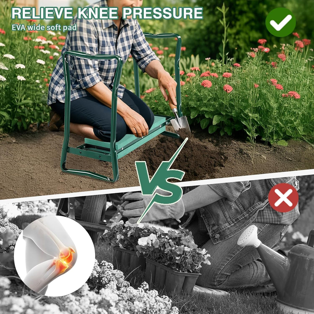 VINGLI 24in Foldable Garden Kneeler and Seat with Tool Pouch, 2-in-1 Function Portable Thicken Soft Kneeling Pad Garden