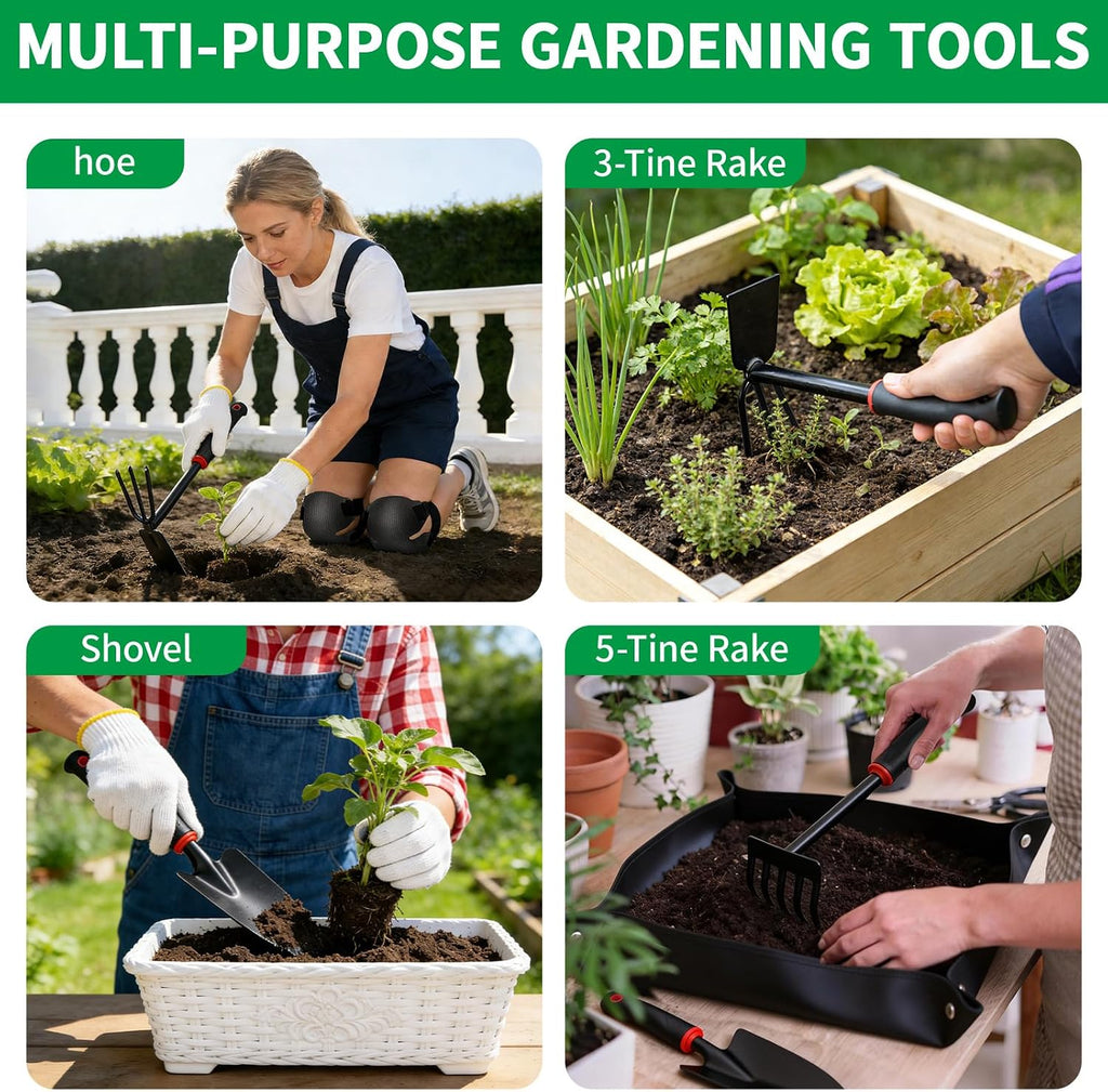 10 Pcs Gardening Tool Set - Heavy Duty Garden Kit with Stainless Steel Pruning Shears, Trowel Garden Tool, Kneeling