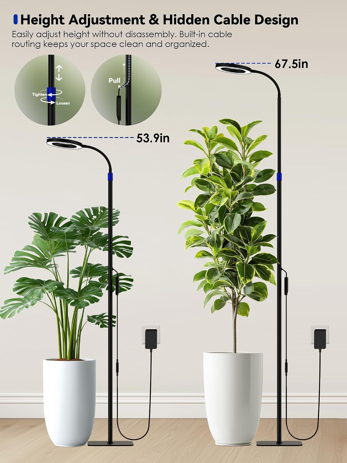 Smart Grow Light for Indoor Plants, Full Spectrum LED Plant Light | 54"-67" Adjustable Height, APP Control, Timer