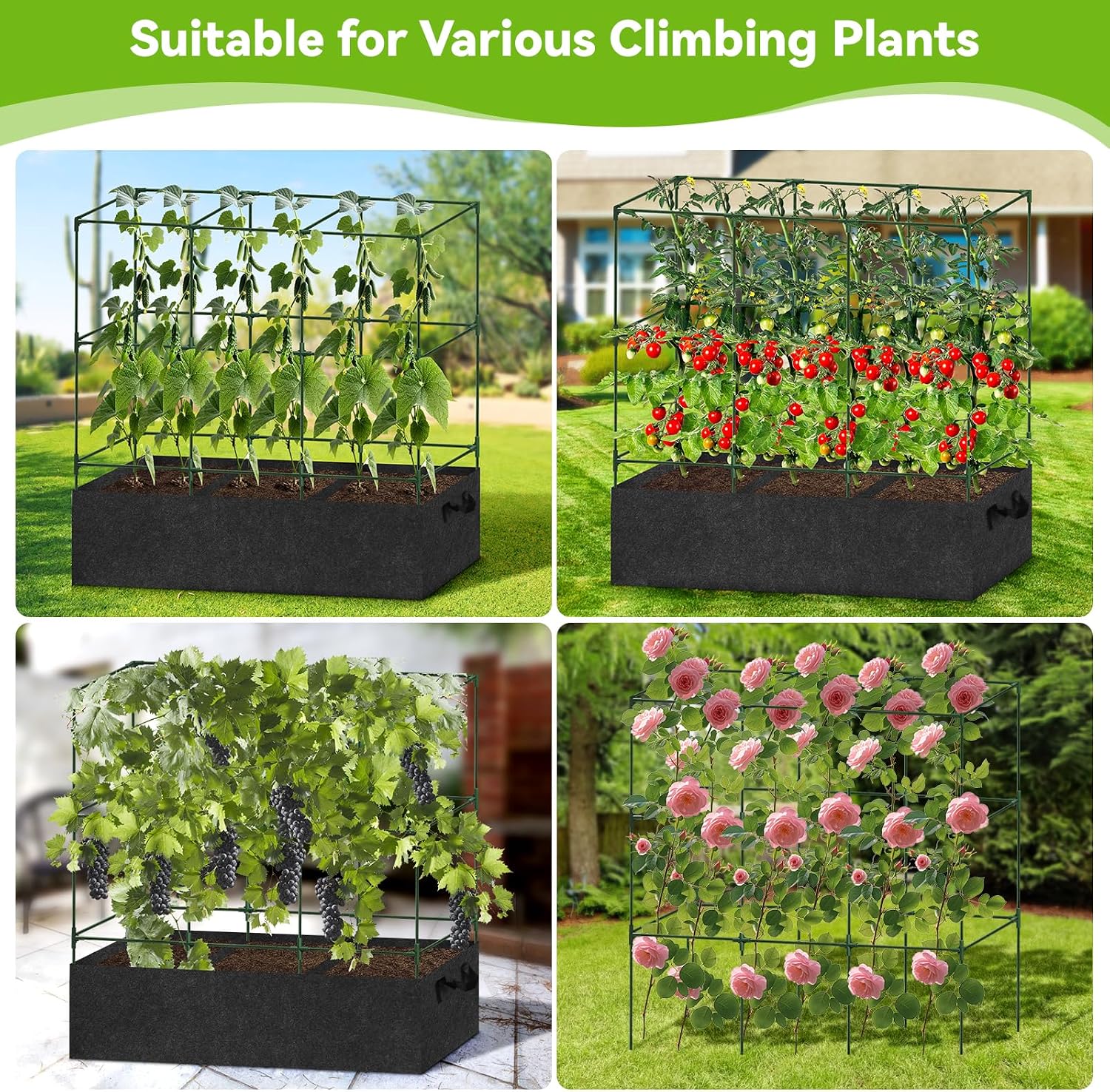 51x17x65Inch Tomato Cage for Garden - with 46 Gallon Grow Bags | Heavy-Duty Square Tomatoes Cages, Tomato Trellis