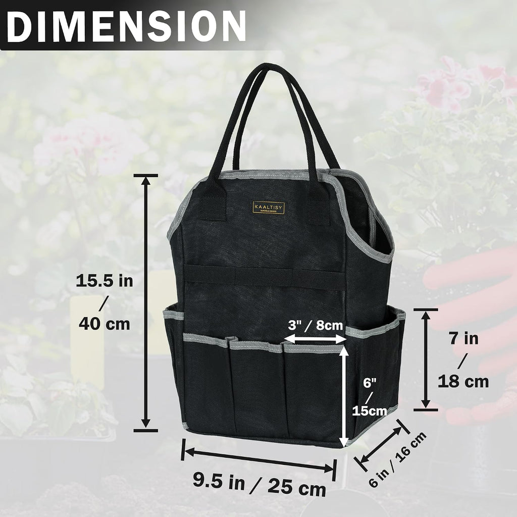 Garden Tool Bag | Heavy-Duty 16oz Waxed Canvas Garden Tool Tote with 8 Pockets | L9.5" x W6" x H15.5" | Tools Storage
