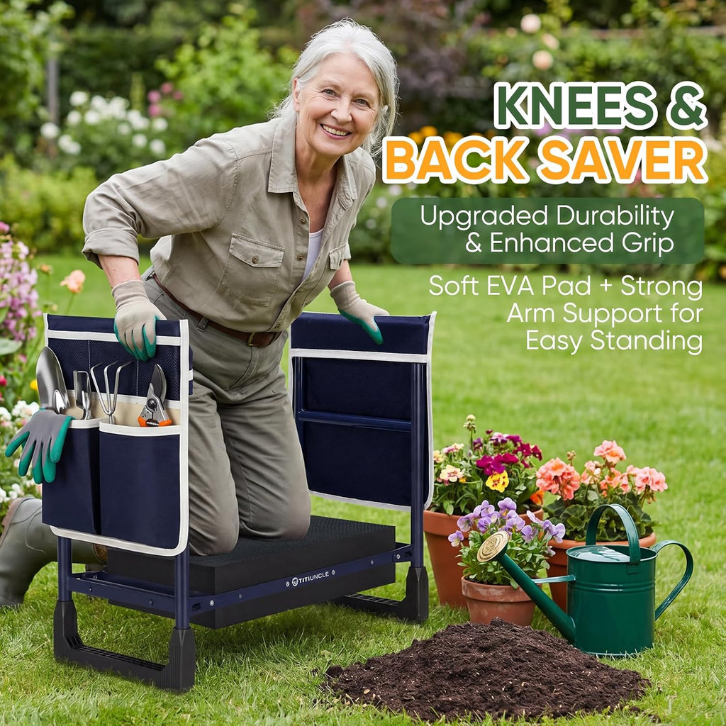 Garden Kneeler and Seat, Foldable Heavy Duty w/Soft Kneeling Pad | Anti-Tip Gardening Bench Stool with Wider Thickened