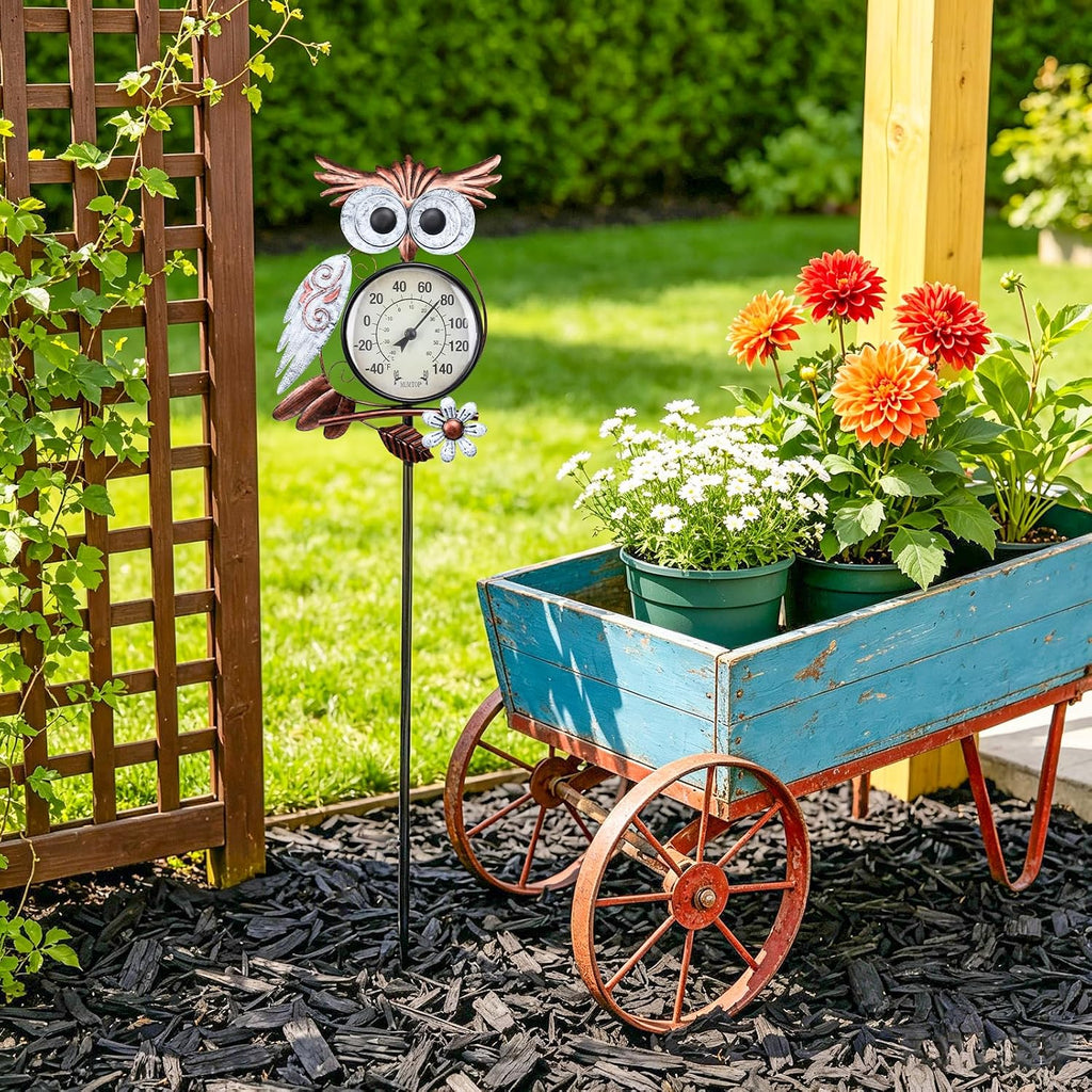 Outdoor Thermometer, Owl Outside Decor for Patio, Yard and Garden | No Battery Needed Waterproof Indoor and Outdoor
