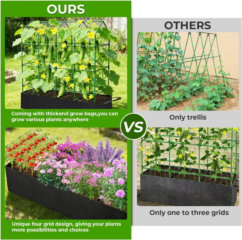 Large Cucumber Trellis for Climbing Plants Outdoor with Grow Bag,67" Tall Metal U-Frame Plant Trellis for Cucumber with