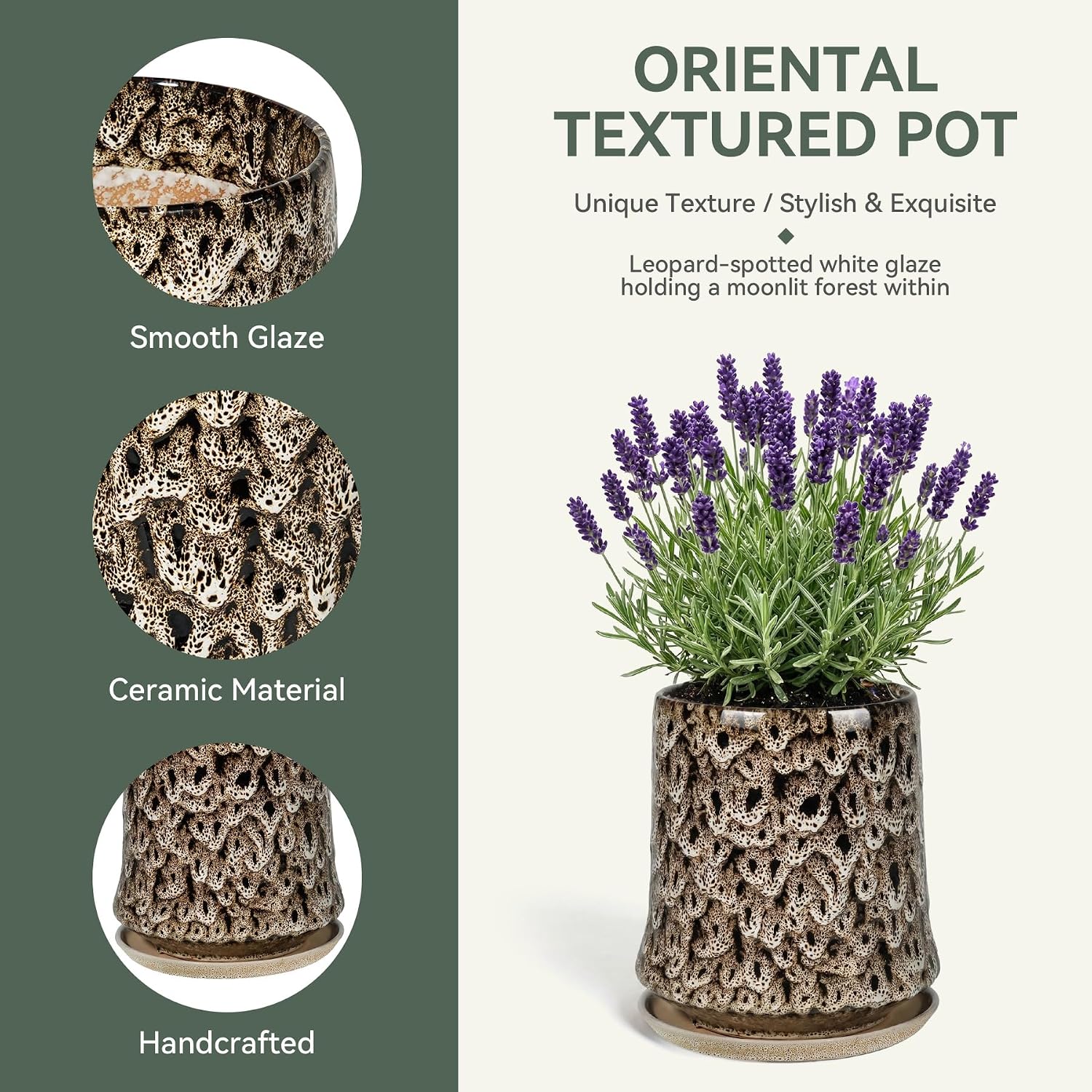 8 Inch Ceramic Planter Pot with Saucer Drainage Leak-Proof Mesh,Flower Pots for Lavender with Gardening Gloves,Ceramic