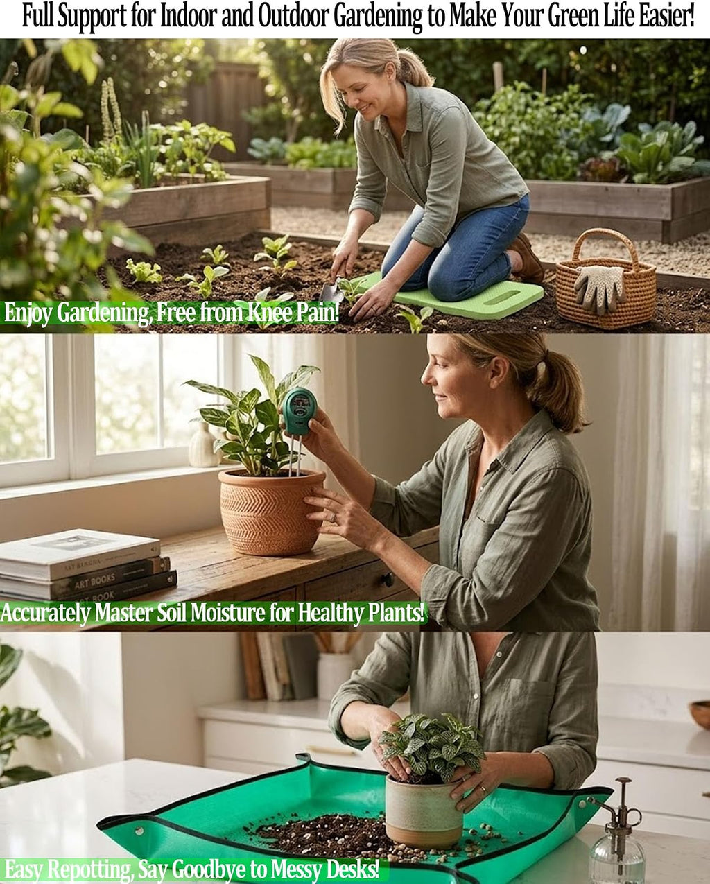 10PCS Heavy-Duty Garden Tools Set for Beginners - Rust-Proof Aluminum Garden Kit with Soil Tester, Repotting Mat &