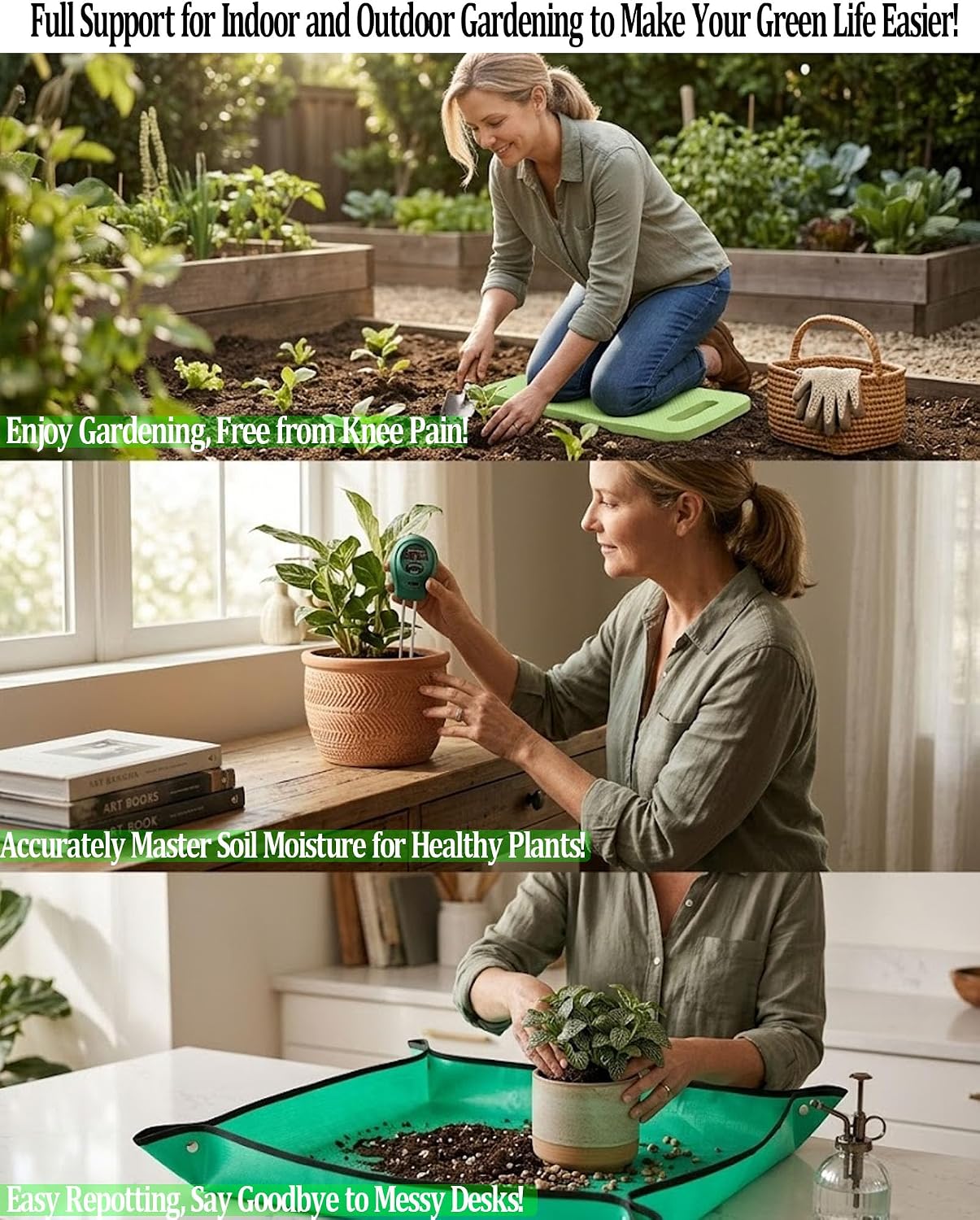 10PCS Heavy-Duty Garden Tools Set for Beginners - Rust-Proof Aluminum Garden Kit with Soil Tester, Repotting Mat &