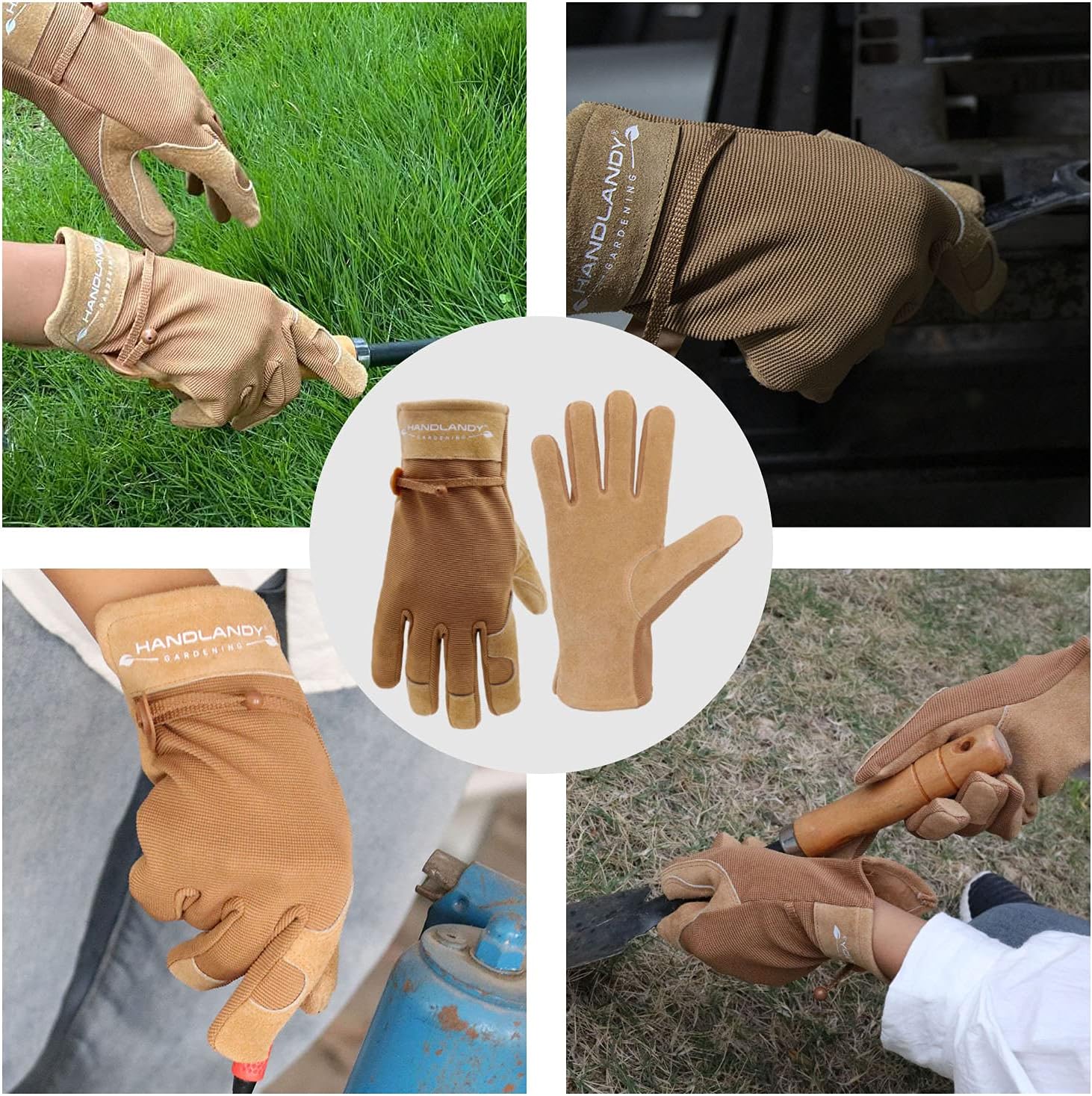 HANDLANDY HLDD Work Gloves for Women and Ladies, Leather Gardening Gloves Flexible Mechanic Working Gloves