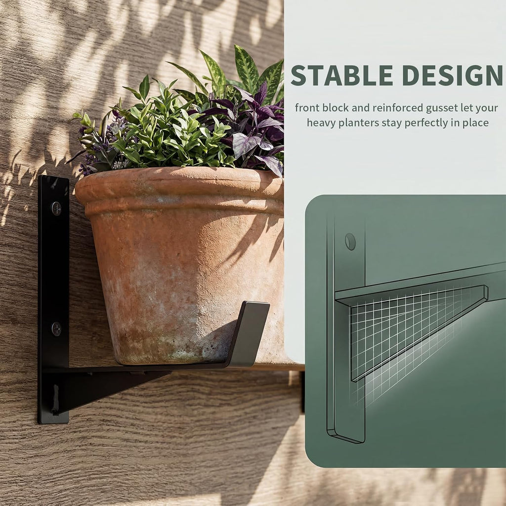 Window Box Brackets, 6 inch Flower Planter Box Brackets, Heavy Duty Metal Flower Box Wall Mounting Hooks for Railings