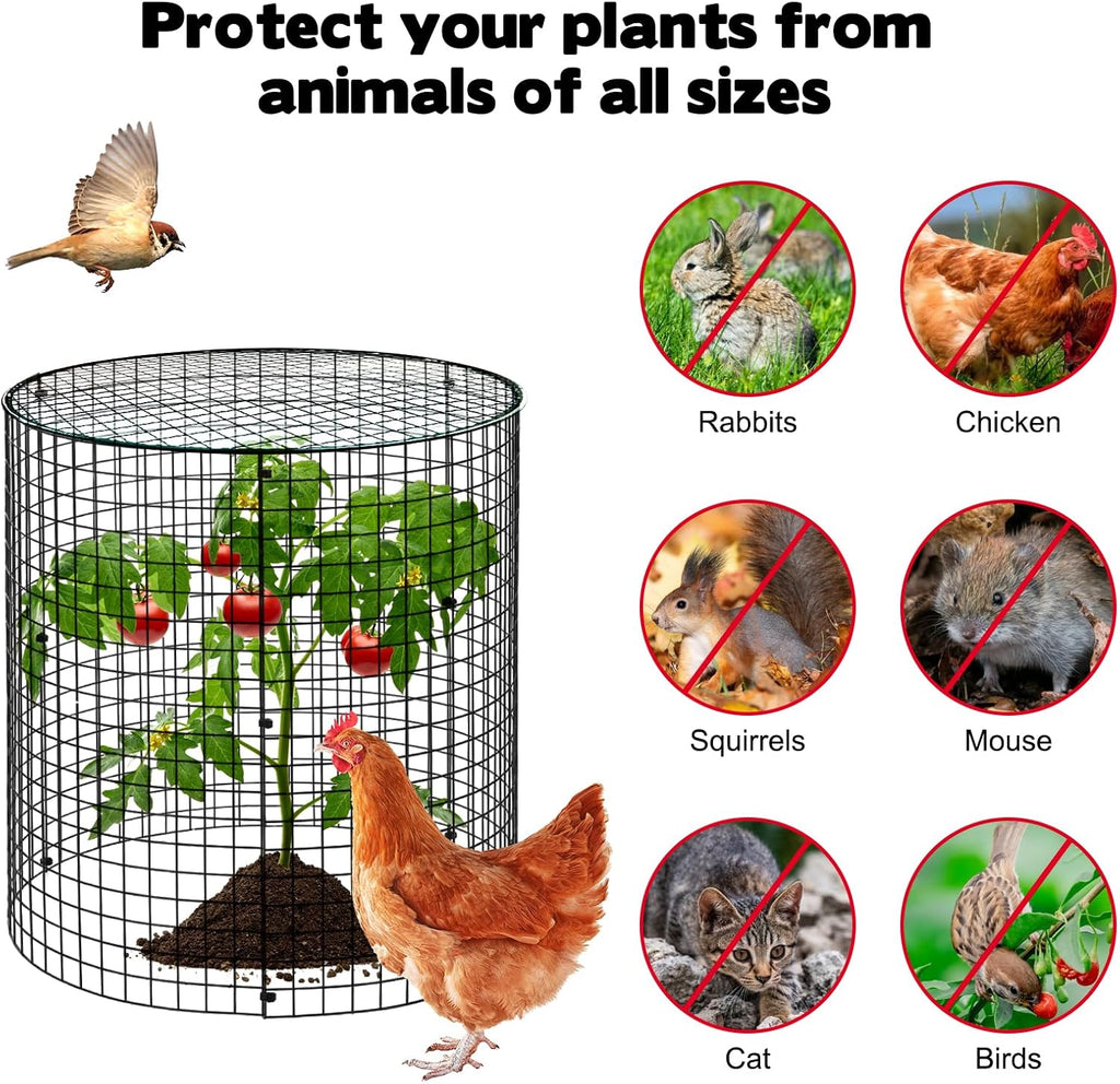 5 Sets of 12'' x 12'' Plant Protectors Cages from Animals with Covers - For Outdoor Plants Metal Plant Cage Chicken