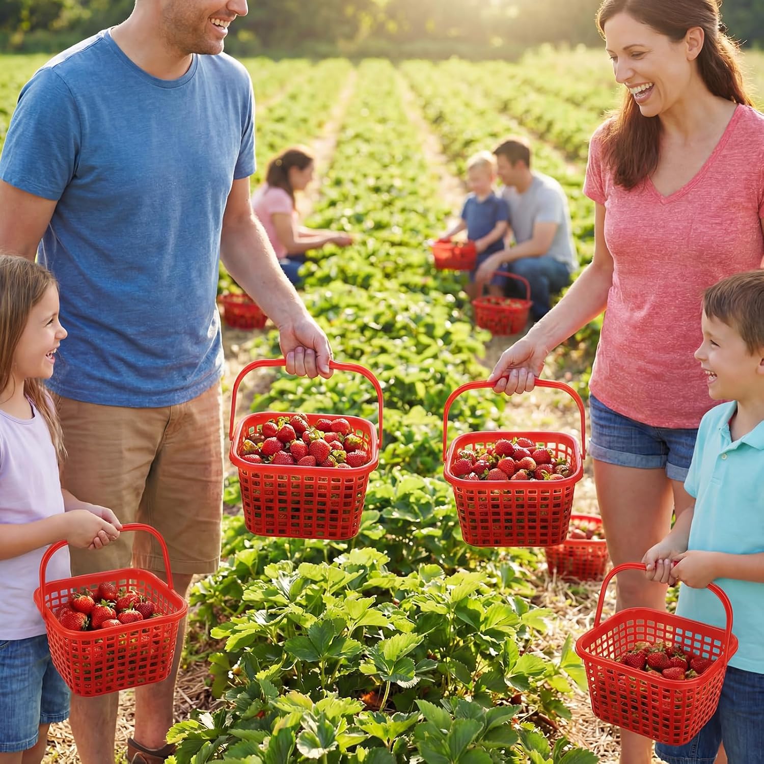 Sliner 30 Pack Berry Picking Baskets with Handle 2 Pint Plastic Strawberry Baskets for Harvesting Stackable Fruit